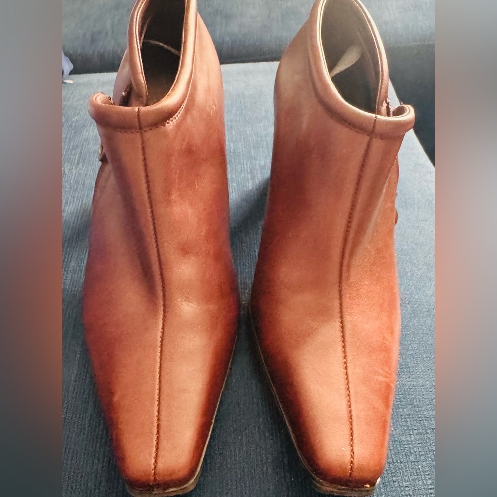 Liz Claiborne Brown Ankle Booties with Gold Zipper